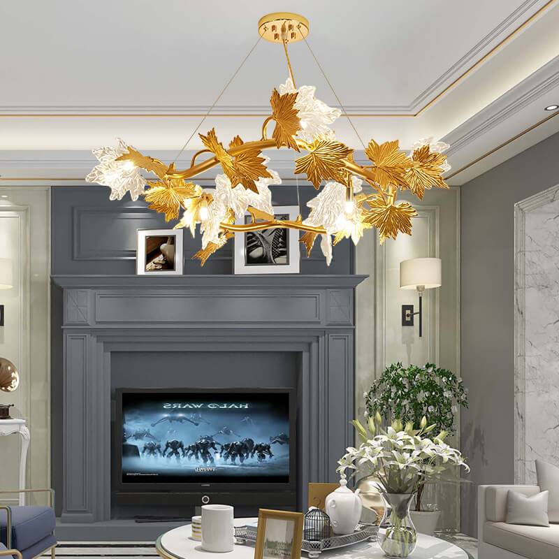 Modern Maple Leaf Glass Aluminum Chandelier for Dining Room Elegance
