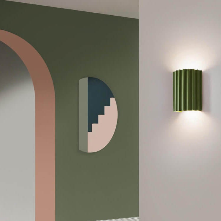 Macaron Pink Resin Striped Half Cylinder Wall Sconce for Contemporary Decor