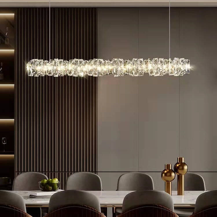 Sleek Silver Linear Crystal LED Chandelier Pendant for Dining Room Decor