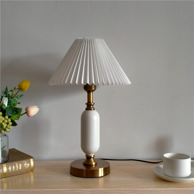 Classic French Fabric and PVC Pleated Table Lamp for Bedroom Décor