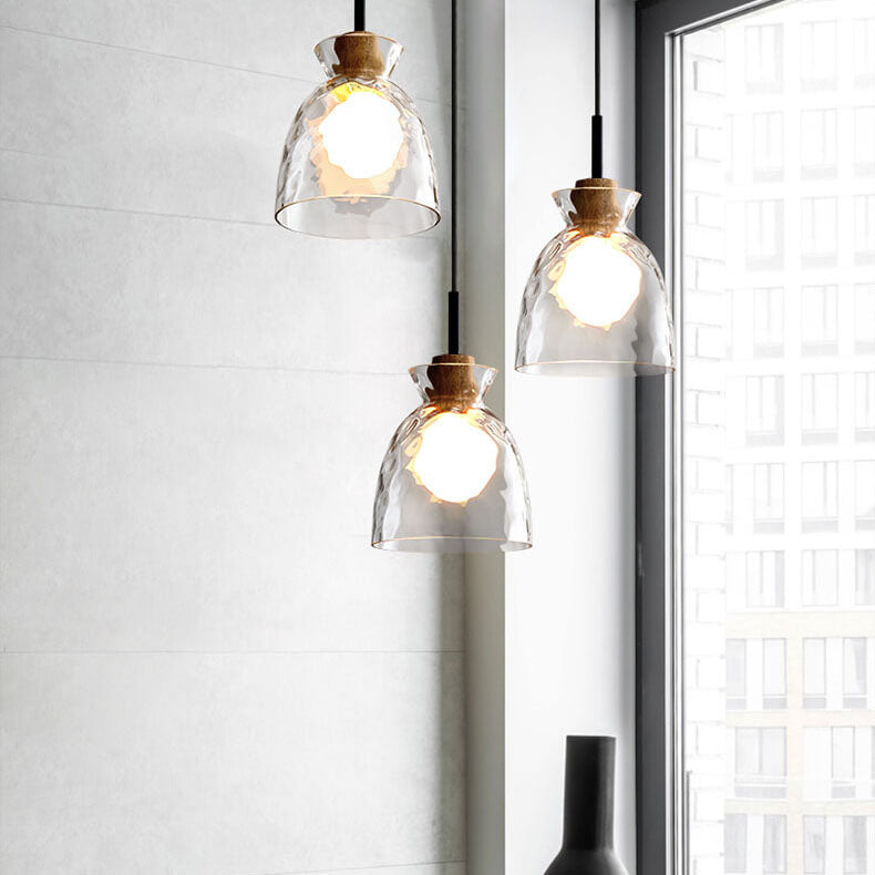 Scandinavian Clear Rippled Glass Pendant Light for Kitchen or Dining Room