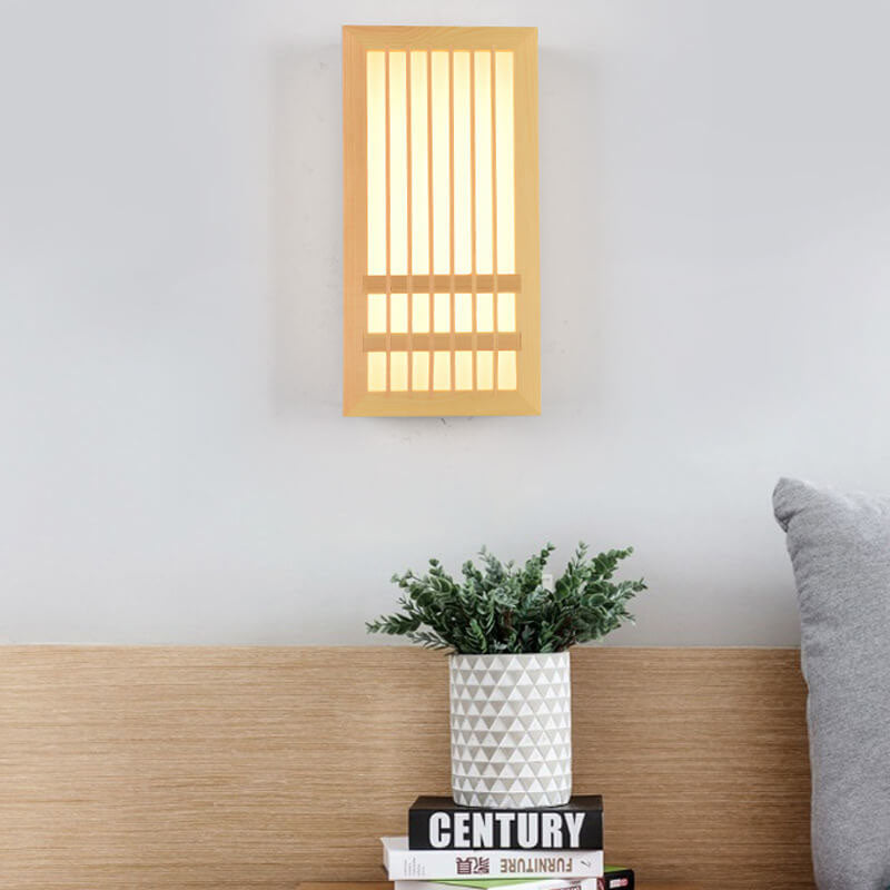 Contemporary White Wood and Acrylic Rectangular LED Wall Sconce for Living Room