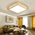 Natural Wood Square LED Flush Mount Ceiling Light for Japanese Tatami Room