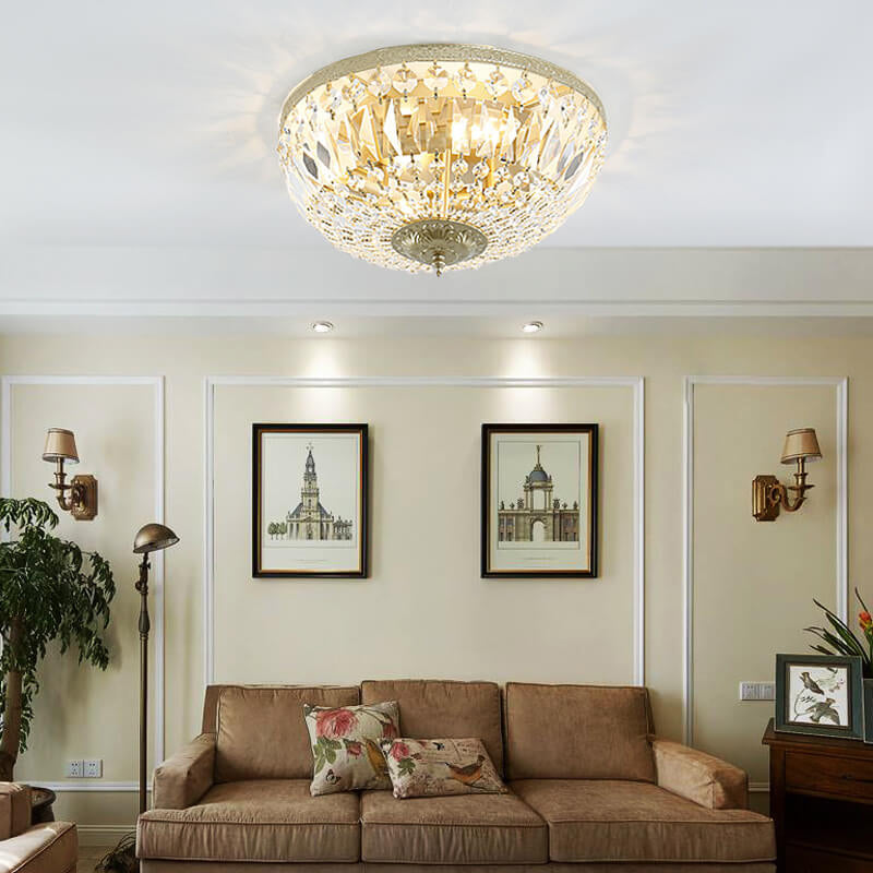 Antique Round Crystal Flush Mount Ceiling Light for Elegant Living Rooms