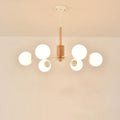 Contemporary Nordic Log Magic Bean Rubberwood Iron Glass 6/8/12/16-Light Chandelier For Living Room & Bedroom