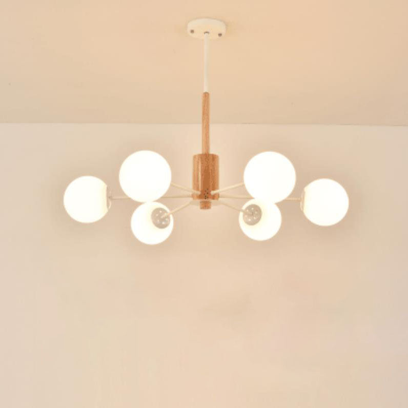 Contemporary Nordic Log Magic Bean Rubberwood Iron Glass 6/8/12/16-Light Chandelier For Living Room & Bedroom