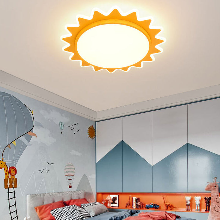 Playful Yellow Cartoon Sun LED Flush Mount Ceiling Light for Kids' Room