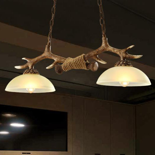 Antler-Inspired Vintage Resin Glass Bowl 2-Light Chandelier for Rustic Decor