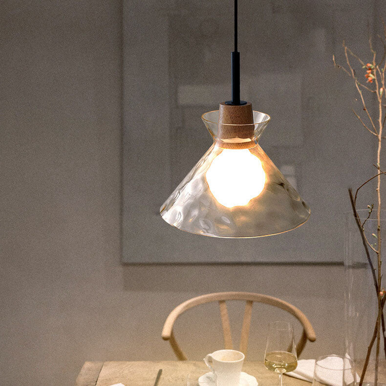 Scandinavian Clear Rippled Glass Pendant Light for Kitchen or Dining Room