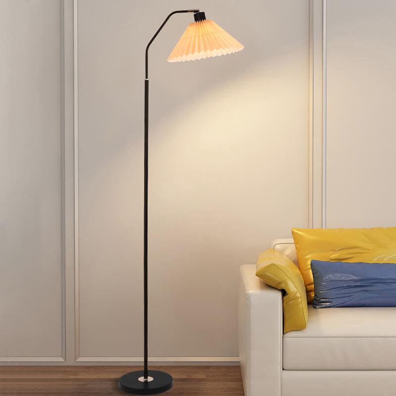 Elegant Minimalist Beige Fabric Pleated Shade Floor Lamp for Living Room