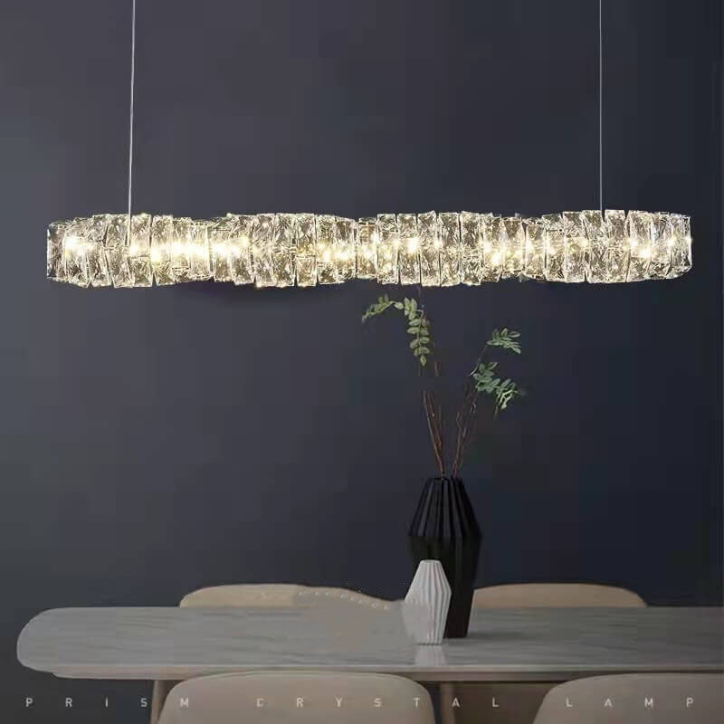 Sleek Silver Linear Crystal LED Chandelier Pendant for Dining Room Decor