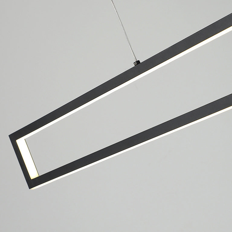 Sleek Black Metal Long LED Chandelier Pendant Light for Dining Room