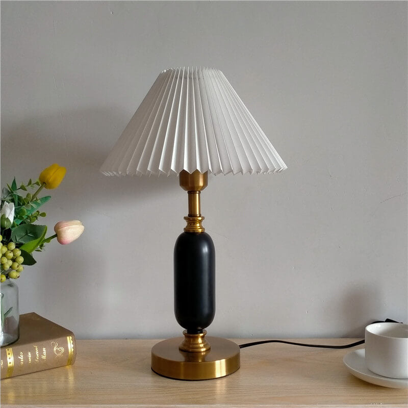 Classic French Fabric and PVC Pleated Table Lamp for Bedroom Décor