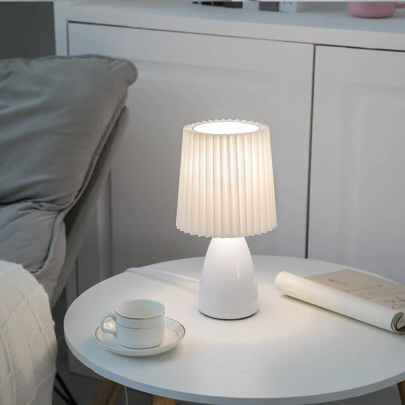 Nordic Vintage Glass Base Pleated Shade Table Lamp for Living Room