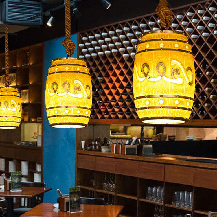 Rustic Vintage Wine Barrel Resin Pendant Light for Kitchen Dining Room