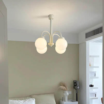 Retro Milky White Glass Orb Chandelier Fixture for Elegant Dining Spaces