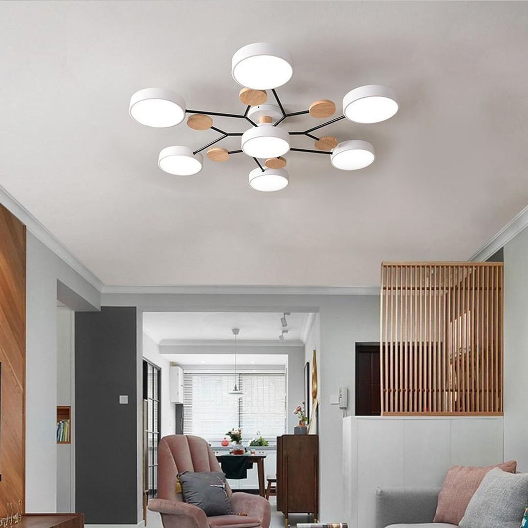Sputnik Style Metal & Wood Chandelier Ceiling Light for Kids' Room