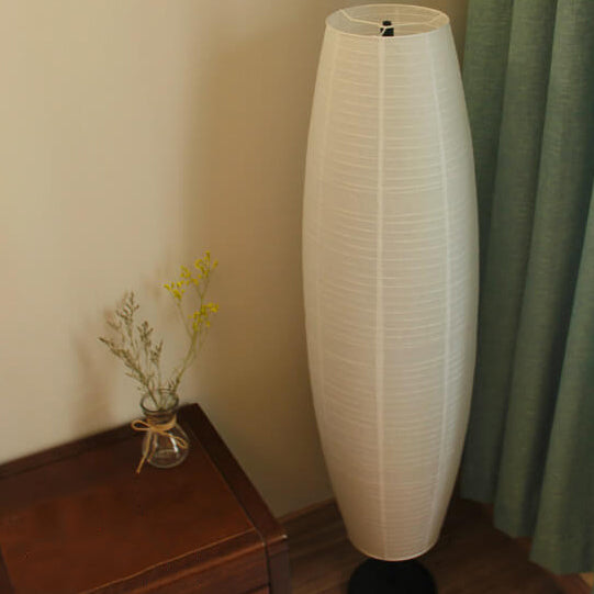 Scandi-Style White Rice Paper Column Floor Lamp for Living Room Decor