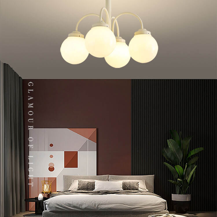 Retro Milky White Glass Orb Chandelier Fixture for Elegant Dining Spaces