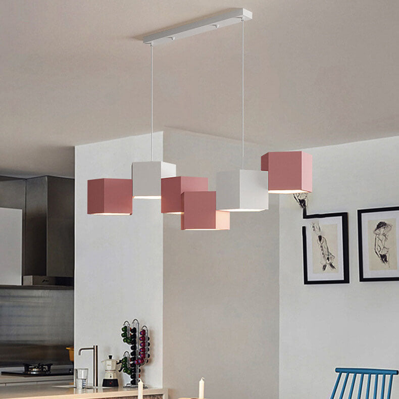 Stylish Multi-Color Geometric Iron LED Macaron Chandelier for Living Room