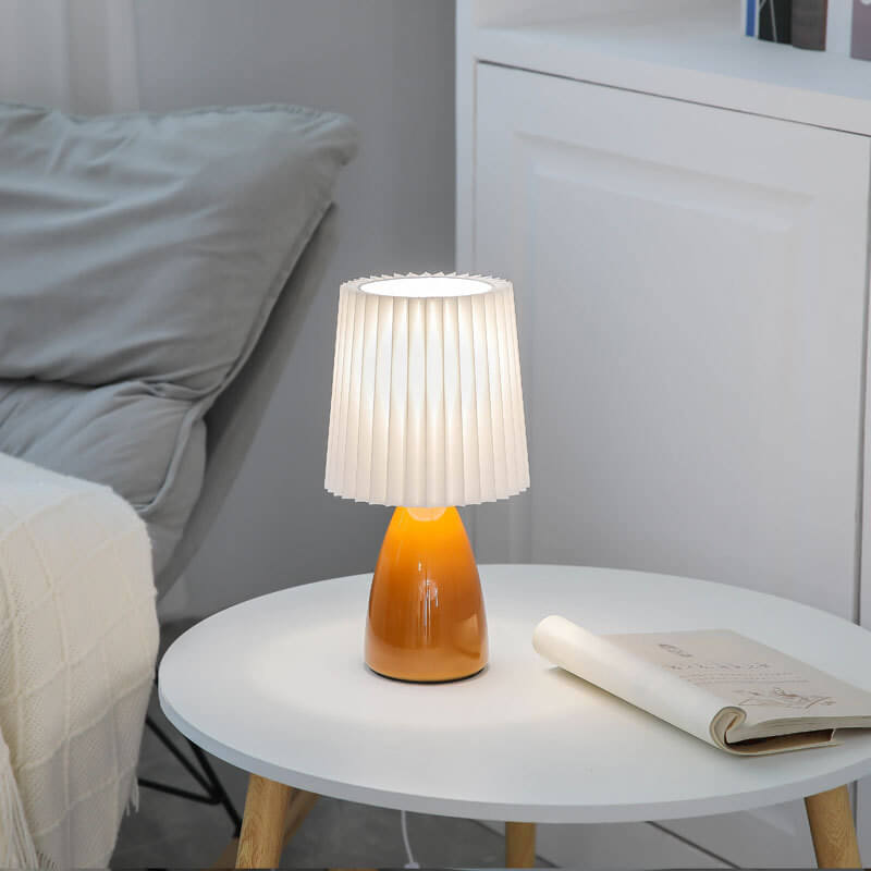 Nordic Vintage Glass Base Pleated Shade Table Lamp for Living Room