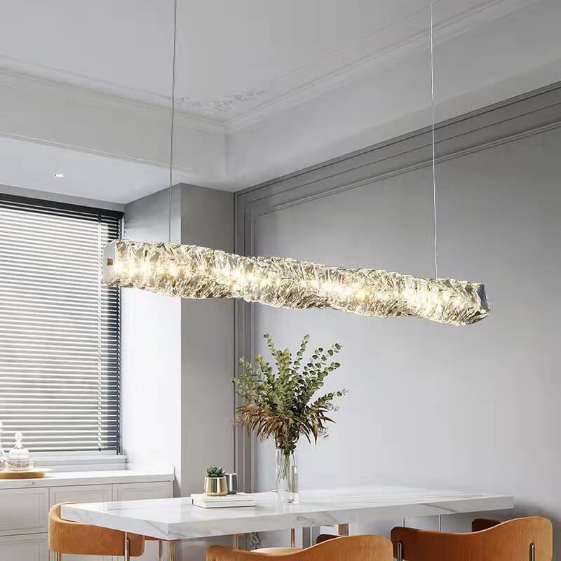 Sleek Silver Linear Crystal LED Chandelier Pendant for Dining Room Decor
