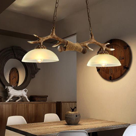 Antler-Inspired Vintage Resin Glass Bowl 2-Light Chandelier for Rustic Decor