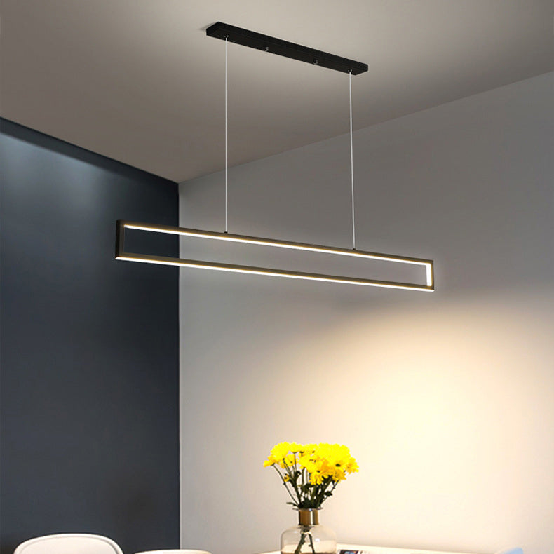 Sleek Black Metal Long LED Chandelier Pendant Light for Dining Room