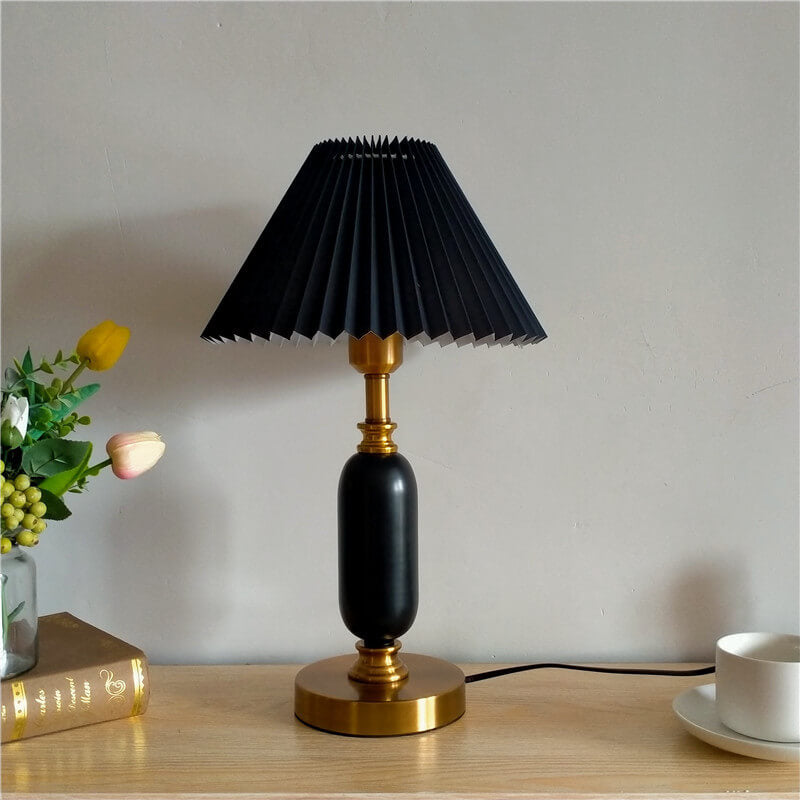 Classic French Fabric and PVC Pleated Table Lamp for Bedroom Décor