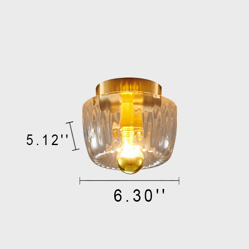 Modern Copper and Glass Sun-Shaped Flush Mount Light for Entryway
