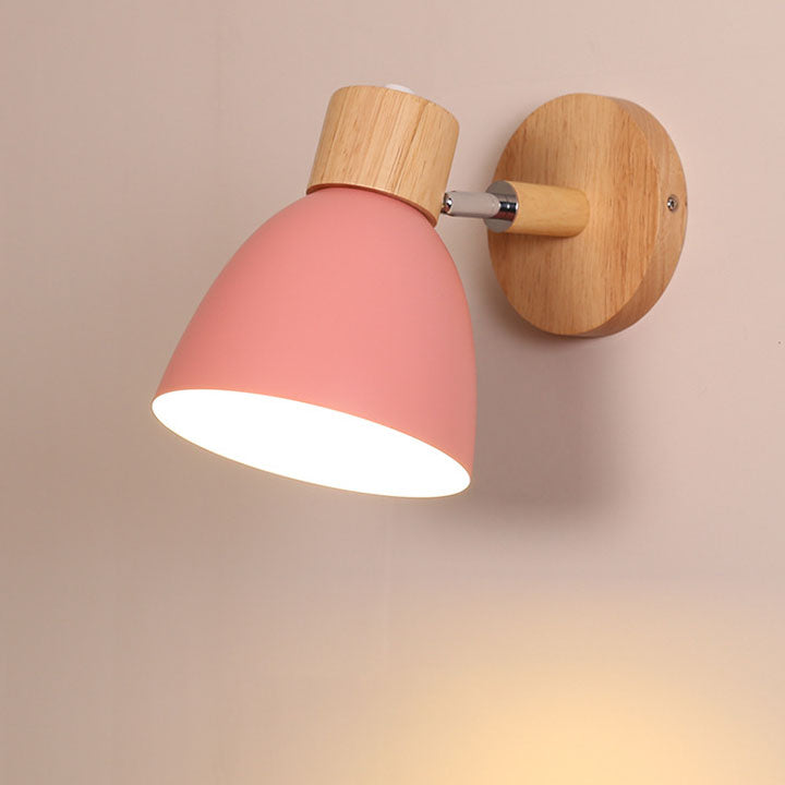 Modern Minimalist Solid Color Macaron Iron Wood Wall Sconce for Bedroom