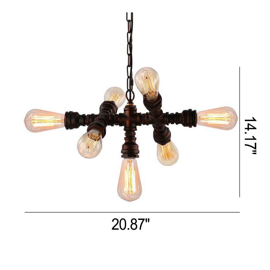 Rustic Industrial Black Iron 7-Light Water Pipe Chandelier for Loft Dining