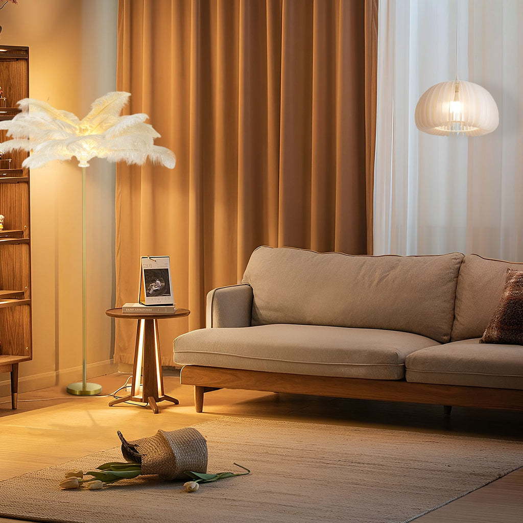 Elegant 30-Inch White Ostrich Feather Floor Lamp for Living Room Decor