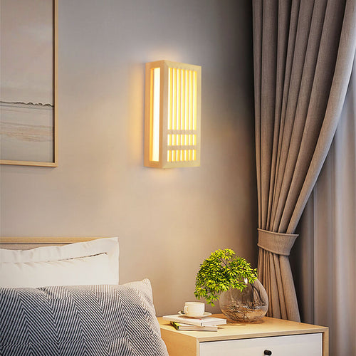 Contemporary White Wood and Acrylic Rectangular LED Wall Sconce for Living Room