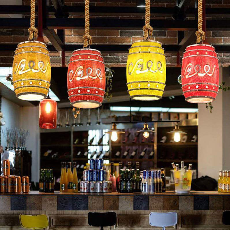 Rustic Vintage Wine Barrel Resin Pendant Light for Kitchen Dining Room
