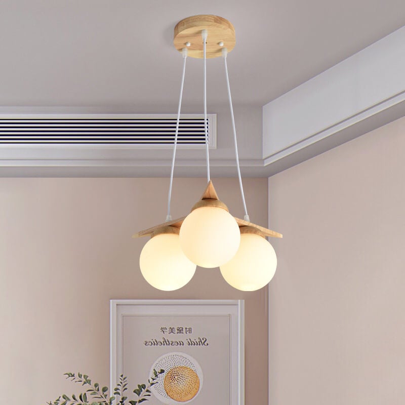 Modern Wood & Frosted Glass 3/5 Light Chandelier for Living Room