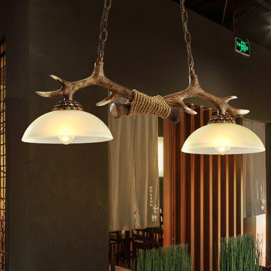 Antler-Inspired Vintage Resin Glass Bowl 2-Light Chandelier for Rustic Decor
