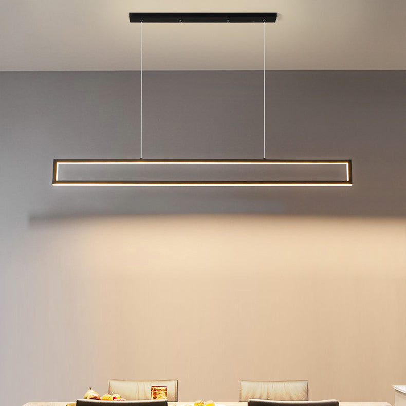 Sleek Black Metal Long LED Chandelier Pendant Light for Dining Room