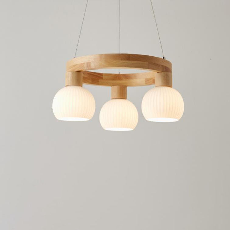 Rustic Japanese Style Textured Glass Globe Chandelier for Living Room