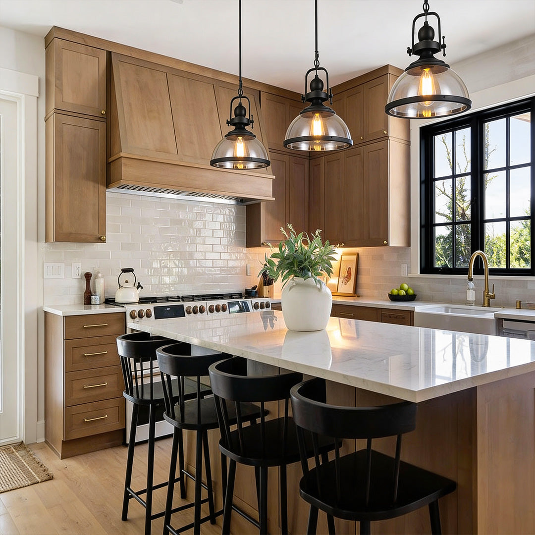 Vintage Clear Glass Industrial Pendant Light Fixture for Kitchen & Dining