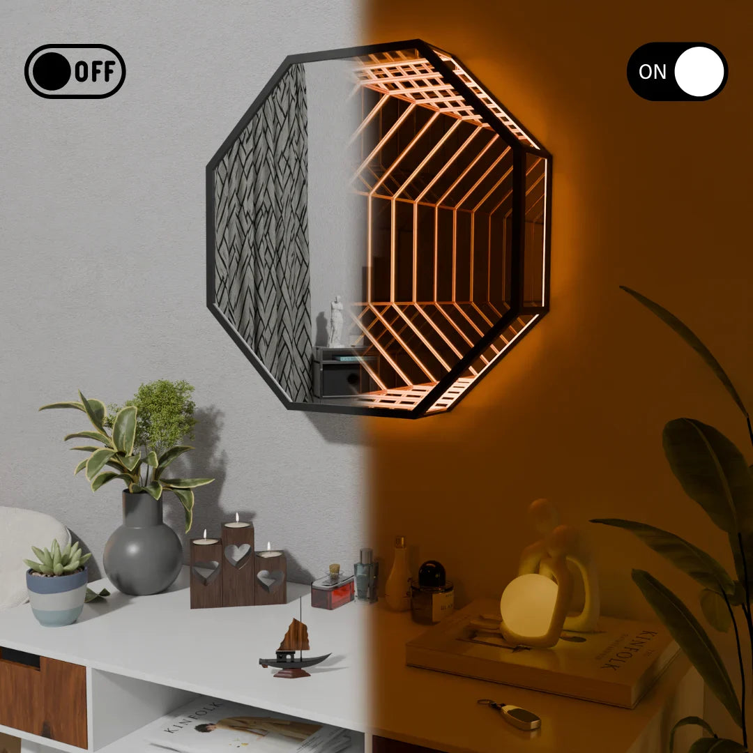 Elegant Infinity OctaMirror - Modern Glass Wall Decor for Living Rooms