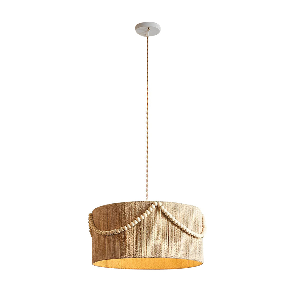Boho Chic Twine Rope Chandelier with Wood Beads & Tassels for Living Room