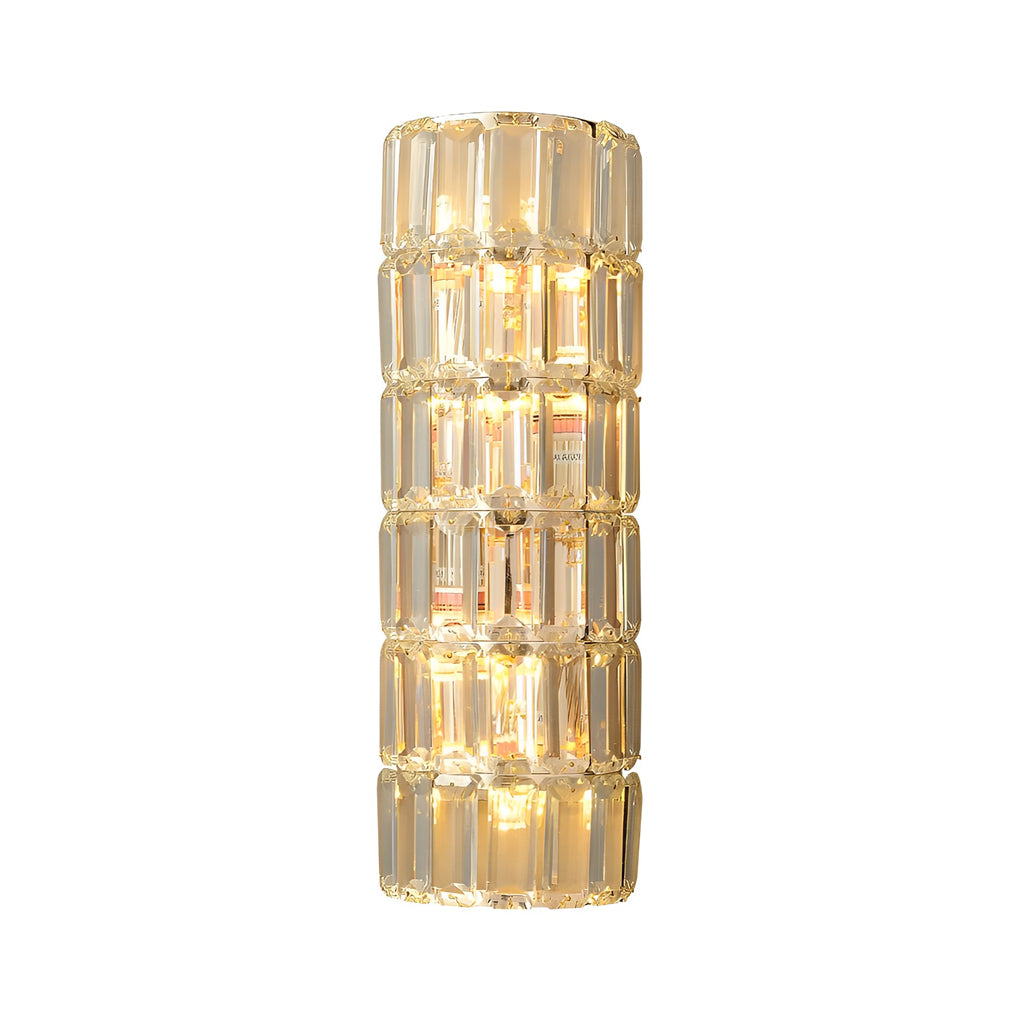 Modern Round Rectangular Crystal Wall Lamp with Three-Step Dimming for Living Room