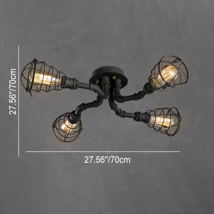 Rustic Industrial Vintage Iron 4/6/8-Light Round Flush Mount Fixture