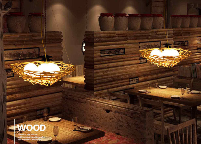 Natural Rattan Weaving Bird Nest 3-Light Chandelier for Boho Home Decor
