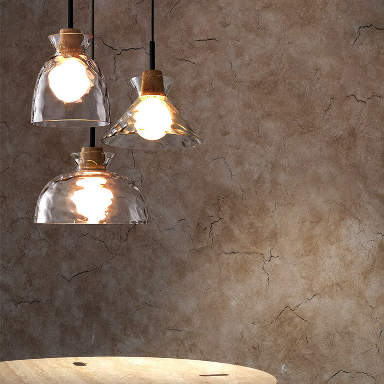 Scandinavian Clear Rippled Glass Pendant Light for Kitchen or Dining Room