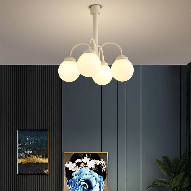 Retro Milky White Glass Orb Chandelier Fixture for Elegant Dining Spaces