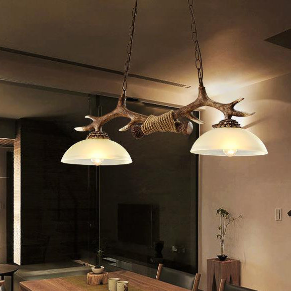 Antler-Inspired Vintage Resin Glass Bowl 2-Light Chandelier for Rustic Decor