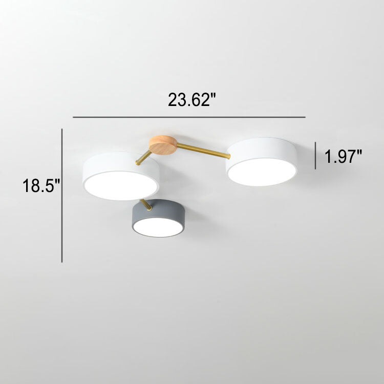 Scandinavian Minimalist Oak Wood and Iron LED Flush Mount Light Fixture