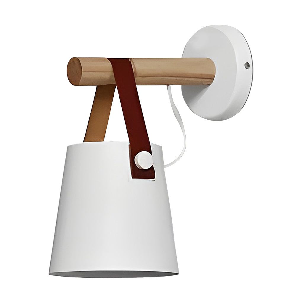 Nordic Style Wood and Metal Plug-in Wall Sconce Light for Living Room